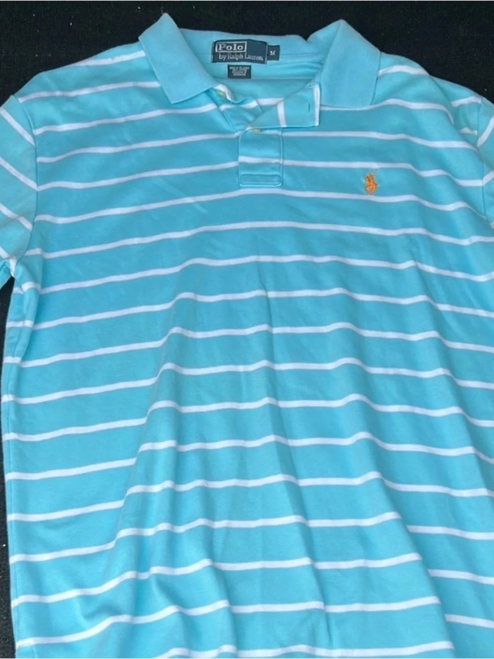 Ralph Lauren Boys Aqua & White Striped Polo with Gold Pony
